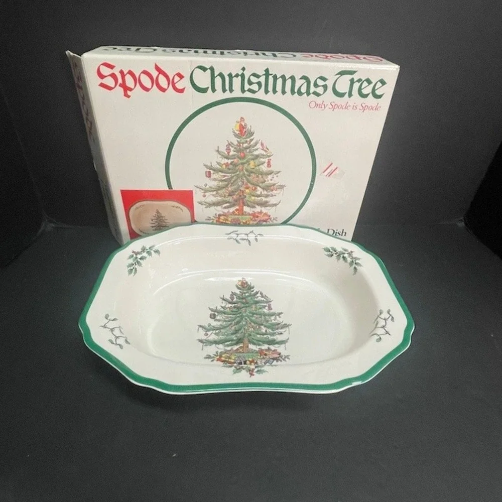 Vtg 1991 Spode Christmas Tree Large Rectangular Vegetable Dish Made in England